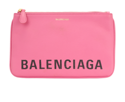 Balenciaga Logo Ville Pouch, Leather, Pink, 535269, DB, 2*